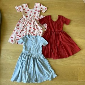 Alice and Ames, Red, Pink polka dots, and white flowers, Size:5. Blue, Size 4.